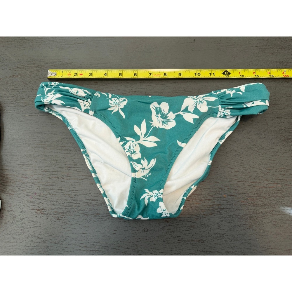 Shade & Shore Teal Green White Floral Ruched Bikini Bottoms Small